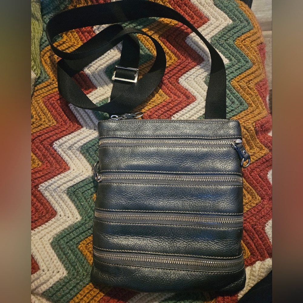 Aqua Madonna Metallic Dk Grey Silver Sheen Leather Crossbody Bag